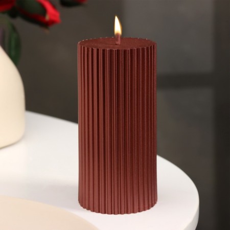 Candle-cylinder with faces, 5x10 cm, wine, metallic, 6 hours