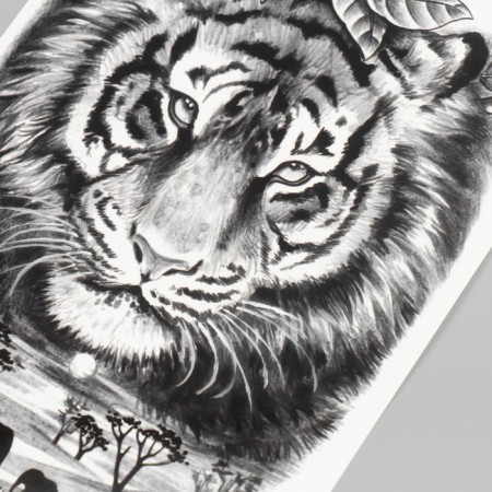 Tattoo on the body black "tiger and mechanical watch" 48x17 cm-2