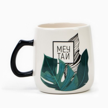 Ceramic mug with a lid and a spoon "Dream", 450 ml, beige color-1