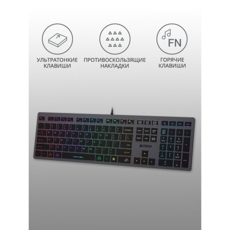 Keyboard A4Tech FSTYLER FX60 Gray USB Slim Led (FX60 Grey / Neon)-2