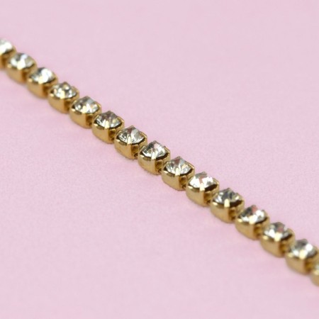 Chain with rhinestones, metal, glass, 2 mm, 9 ± 1 m, gold color-1