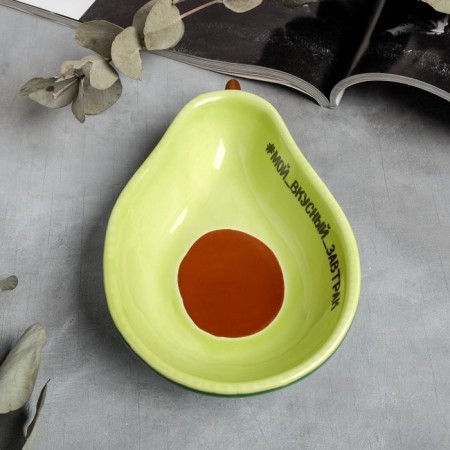 Deep plate ceramic "My delicious breakfast", 16 x 11 cm, green color-1