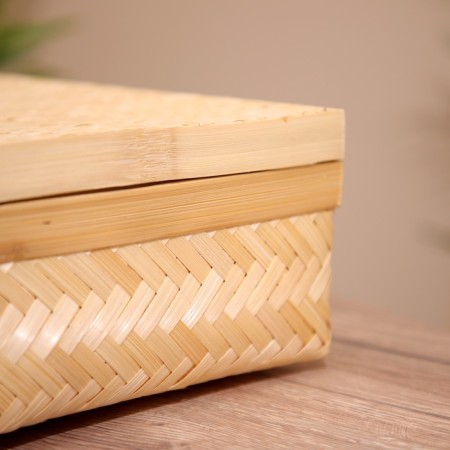 Basket wicker with a lid, from bamboo 30x23x11 cm-3