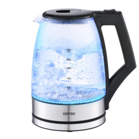 Electric kettle Centek CT-0014, glass, 1.8 l, 2200 watts, silver-black