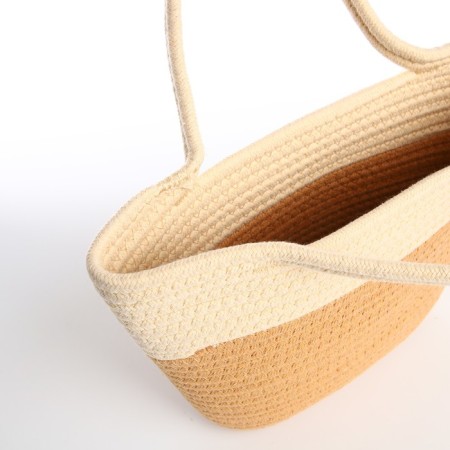 Female wicker bag without fastening, milk/beige color-5