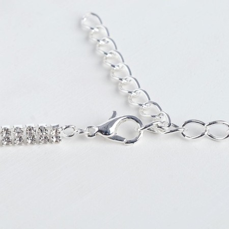 Set 2 objects: earrings, necklace "ice" pigtail, 80cm, white color in silver, 80cm-2