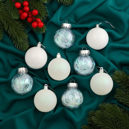 Set of balls plastic D-6 cm, 9 pcs "Melody" disco assorted, white