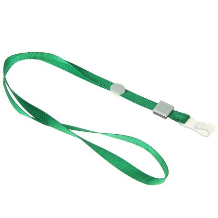 Badge tape is 10 mm width, length 80 cm, dense, with a runner and with silicone clamp, green