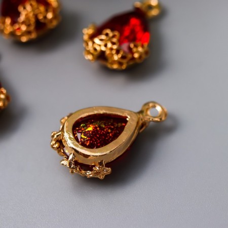 Decor for creativity plastic "drop with golden flowers" Rubin Crystal 2x1.2 cm-1