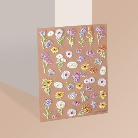 Nail stickers "on the field", voluminous, multi -colored-1