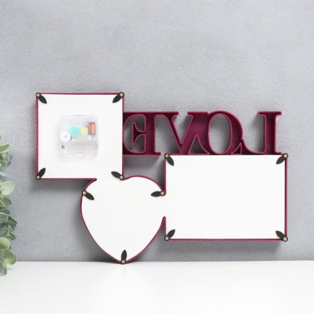 Photo frame with clock "Love" 2 photos, burgundy-2