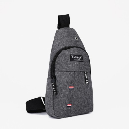 Male sling bag from textiles, headphone opening, gray color-1