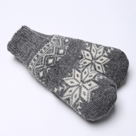 Women's woolen mittens "snowflake", gray color, size 20-22