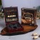 Wine set: a soda knife with a corkscrew, a drip, a foil knife and a plug for wine with chess "Golden Man".