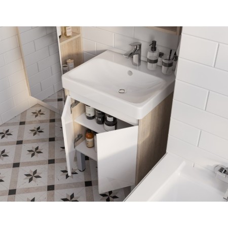 Tumbling under the Aquaton sink Scandil Doors, 55 cm, white gloss color, oak Verona-7