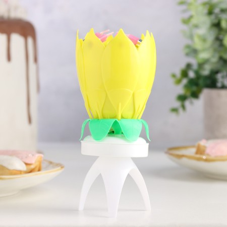 Candle for the cake musical "Tulip", spinning, yellow, 14.5 × 6 cm-4