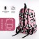 A backpack with a zipper, 3 outer pockets, pink color