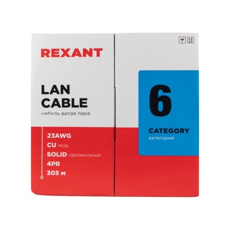 Bay cable twisted pair u/utp, cat 6, zh ng (a) -HF, 4PR, 23AWG, indoor, solid, gray, 305 m, rexant-2