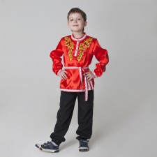 Карнавальная русская рубаха "Хохлома: цветы", атлас, цвет красный, р-р 36, рост 146 см