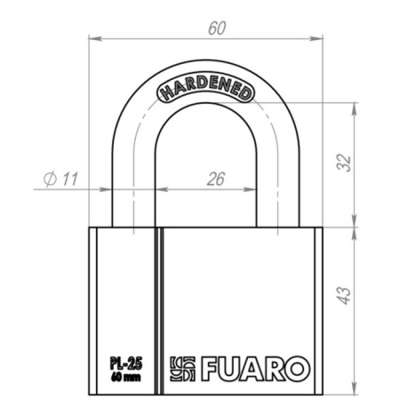 Замок навесной Fuaro PL-2560, 60 мм, 4 финских ключа-2