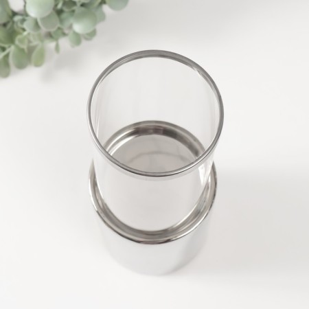 Ceramics candlestick, glass for 1 candle "chrome" d = 7.5 cm silver 9.2x9.2x29.5 cm-2