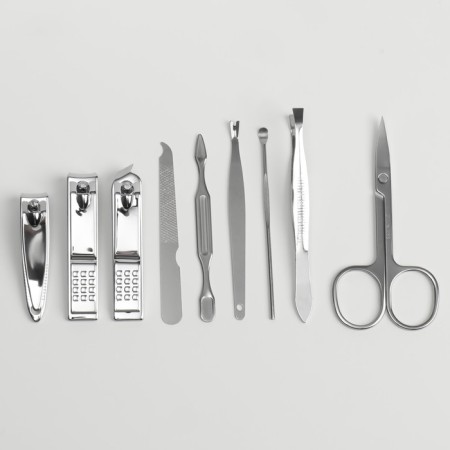 Manicure set "Raspberry", 9 items, in a case, coral color-3