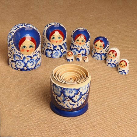 Matryoshka 10 puppet "Masha" Gzhel, 25cm, manual painting-6