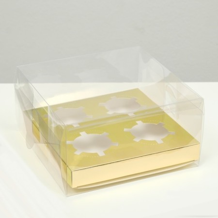 Box for 4 cupcakes, gold, 18.5 × 18 × 10 cm