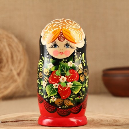 Nesting doll "strawberry", black scarf, 5 puppet, 18 cm