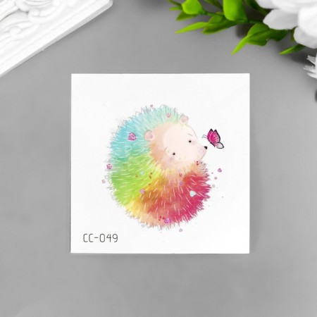 Tattoo on the body color "Rainbow Hedgehog with a butterfly" 6x6 cm