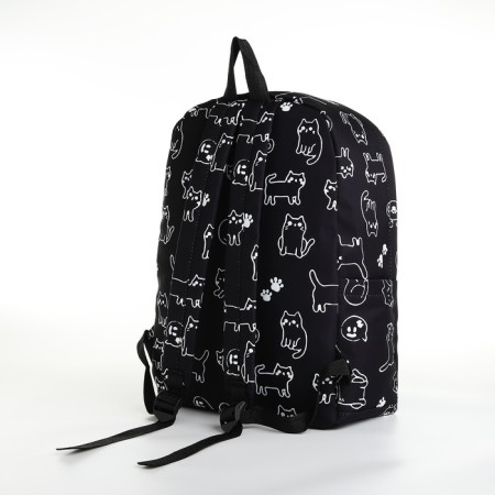 School backpack from textiles on lightning, 3 pockets, black color-3