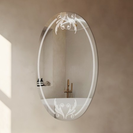 Mirror, wall -mounted, with sandblasting graphics, 57 × 34 cm