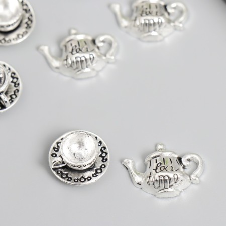 Decor for creativity Metal "Cup and kettle" silver set 4+4 pcs 0.7x1.4x1.4 cm 1.3x1.8 cm 788007