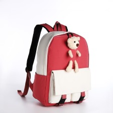 Youth backpack on lightning from textiles, 2 pockets, raspberry color