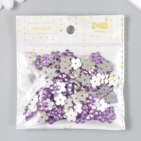 Decor for creativity Plastic 1 Puncture "Rhinestone Flower. Lilac" set of 150 pcs 1.2x1.2 cm-3