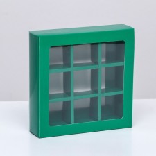 Box for 9 sweets with a shell, emerald, 14.5 x 14.5 x 3.5 cm