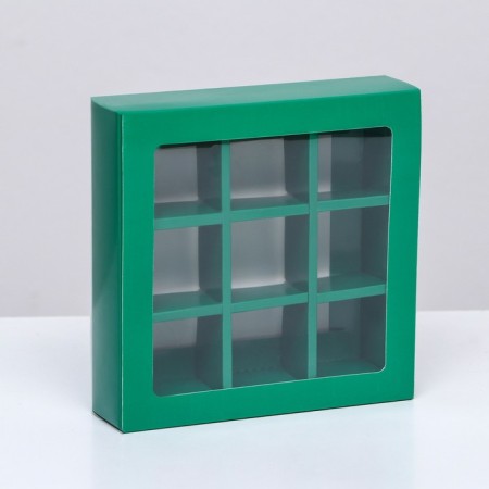 Box for 9 sweets with a shell, emerald, 14.5 x 14.5 x 3.5 cm