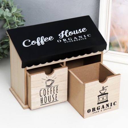 Casket wood with 2 boxes "Coffee house" 10.5x23.5x18 cm-1