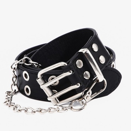 Building belt, width 3 cm, metal buckle, eyelets, black color