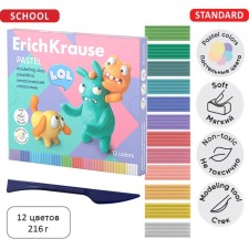 Plasticine 12 colors, 216 g, Erichkrause 