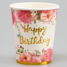 Paper glasses “Happy birthday”, 6 pcs., Pink color