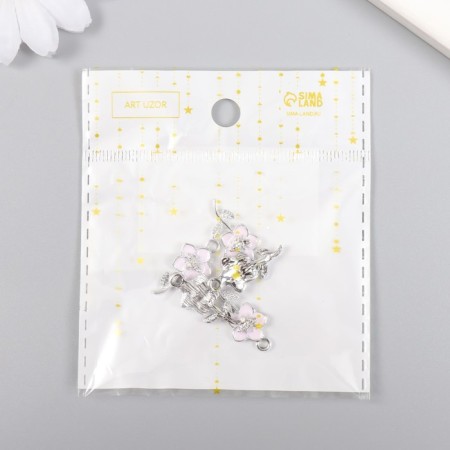 Decor for creativity metal, enamel, rhinestones "plumeri" silver 1x2.2 cm-3