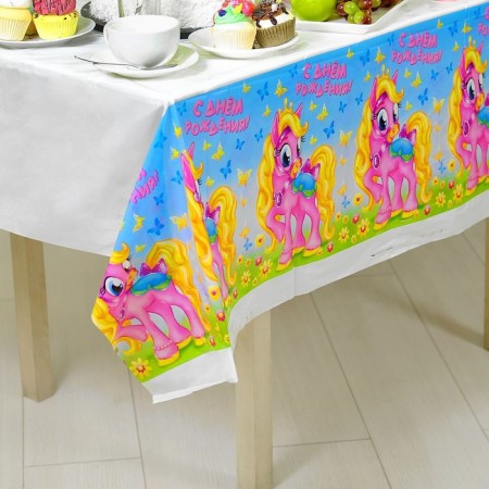 The single tablecloth "Happy birthday", pony, 180x137 cm-2