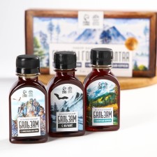 A set of balms “Secrets of the Altai Mountains”, with a stone oil 100 ml., Mumiyo 100 ml., With a gold root of 100 ml.