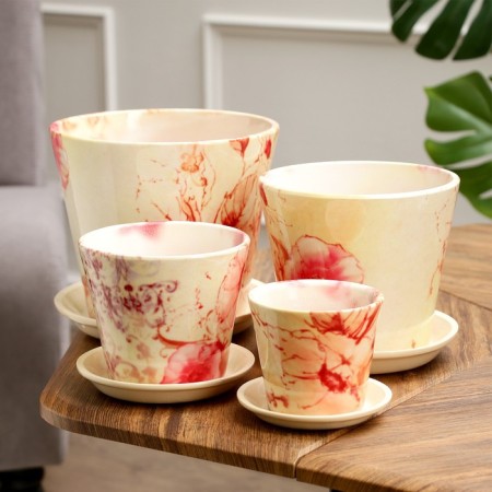 Set of pots Avangard Elegant, 0.3 / 0.8 / 1.7 / 3.2 l, beige-yellow