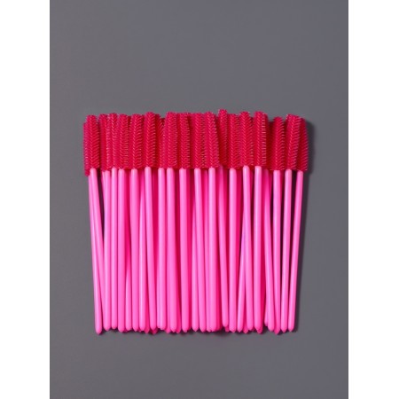 Brushes for eyebrows and eyelashes, silicone, set - 50 pcs, 10.5 cm, pink color-1