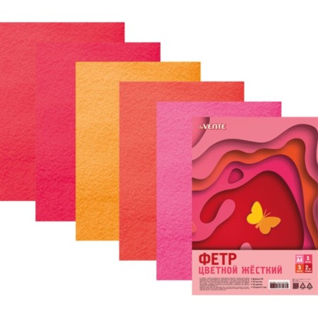 Father -colored felt A4 Devente "shades of red" 5 sheets, 5 colors, thickness 2 mm,