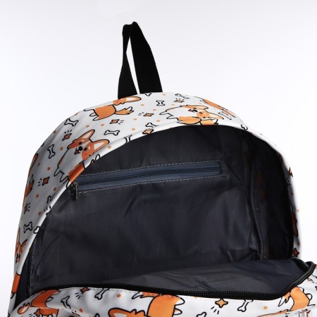 School backpack from textiles, 3 pockets, white/red color-5
