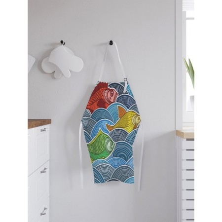 Apron of a kitchen with a photo print "Colorful fish on the waves", adjustable, size OS-1
