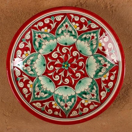 Plate of the Rishtan ceramics "Flowers", red, flat, 15 cm, mix-1